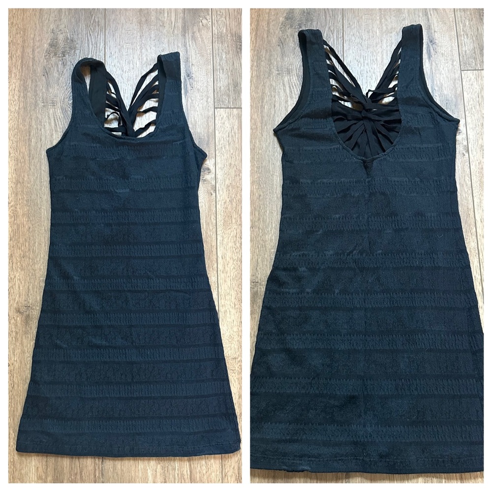 Free People Black Strappy Dress, Textured Material, Sheath, Statement Back, S